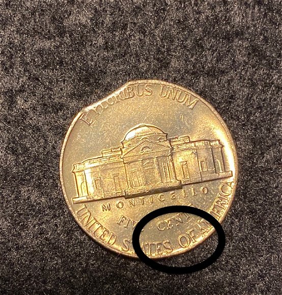1974-Jefferson-Nickel-Mint-Error?-Irregular-Cut-Planchet
