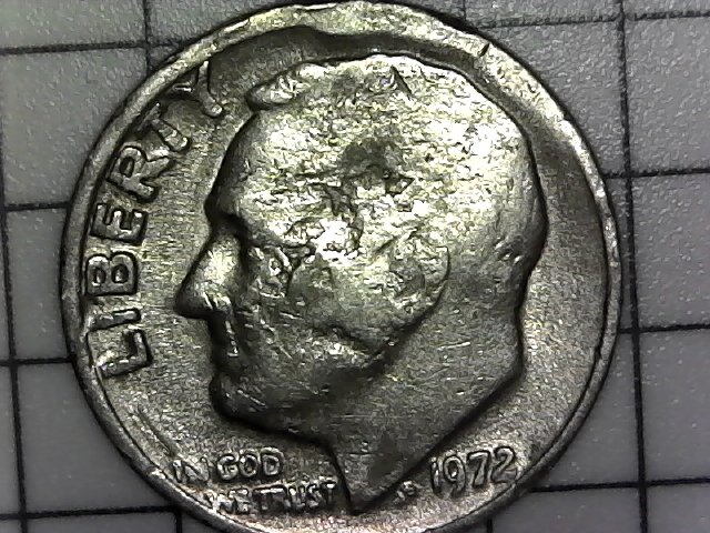 1972-Roosevelt-Dime-Struck-Through-Grease-Or-Post-Mint-Damage