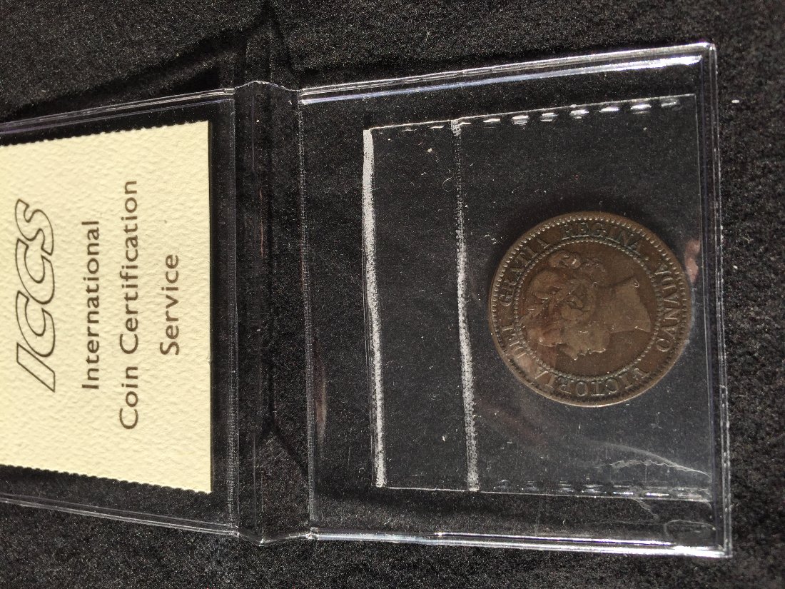 1858-Cda.-One-Cent-With-Rare-Coinage-Orientation,-F-12