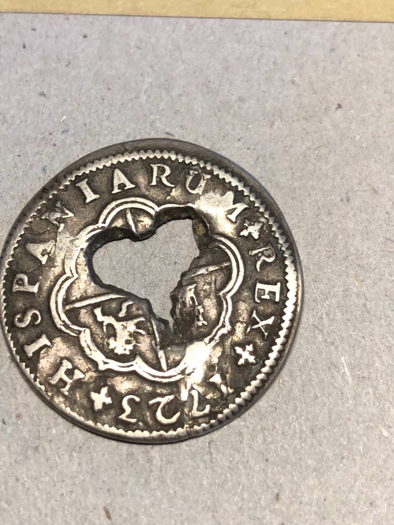 Possibly-A-1723-S,-2-Reales-Coin-Altered-In-Gibraltar-With-Heart-Cut-Out