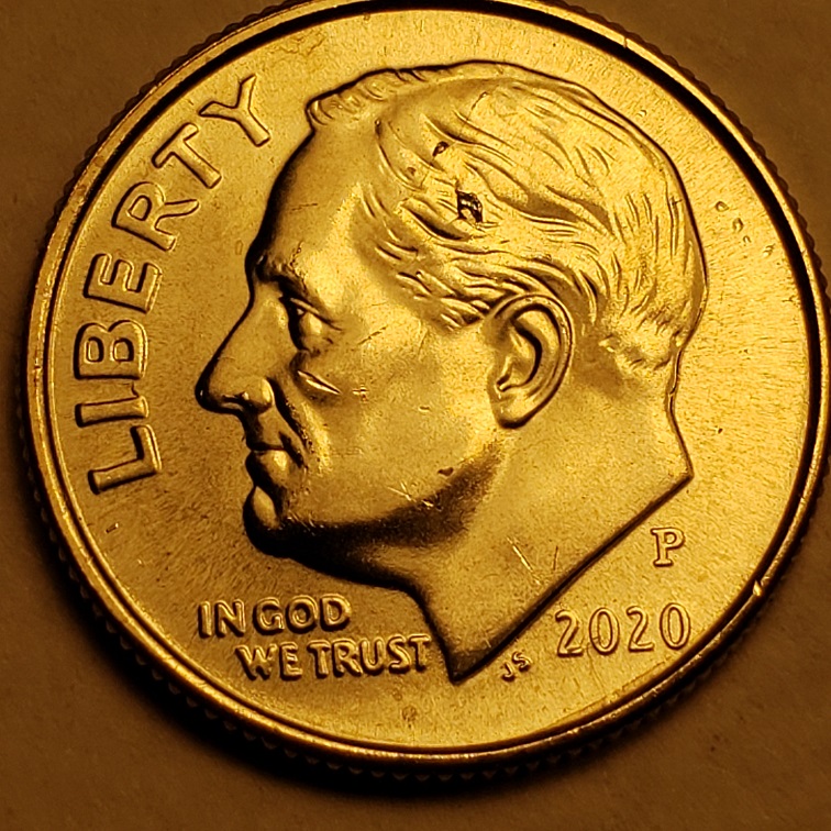 2020-P-Dime-Uncirculated-From-Bank-Roll--Die-Mark-&-Marks-On-Face