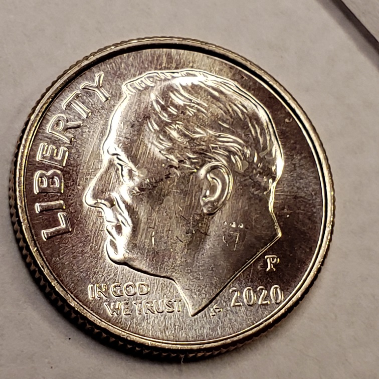 2020-P-Dime-Uncirculated-From-Bank-Roll--Die-Mark-&-Marks-On-Face