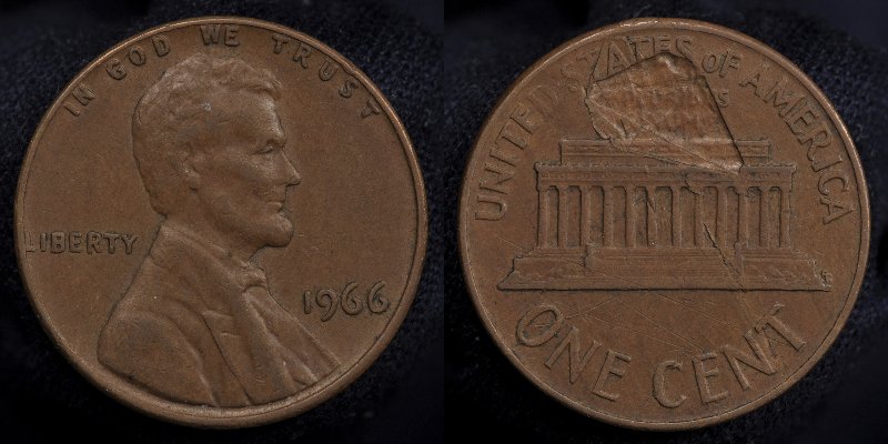 1966-Lincoln-Cent-Struck-Through-Lamination-Fold