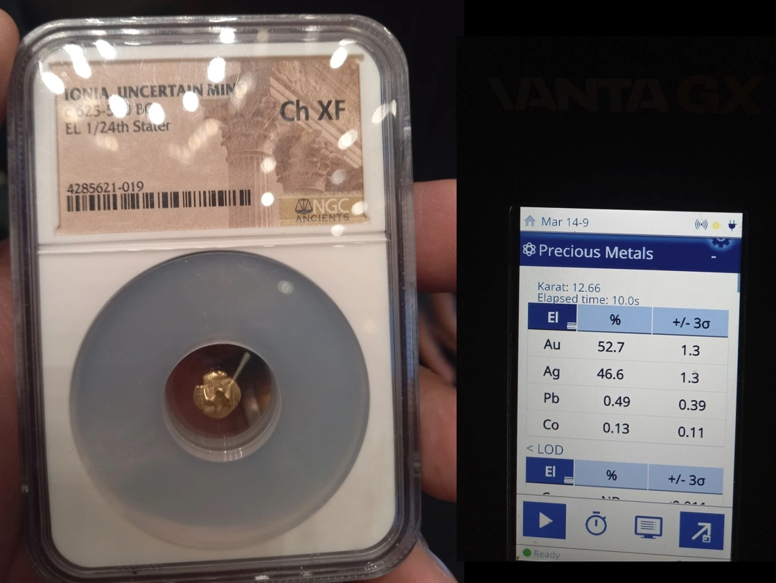 XRF-Analysis-Result-Of-Lydian-Silver-Stater,-Ionian-Electrum,-Crusader-Denier,-&-A-Constantinec-Coin