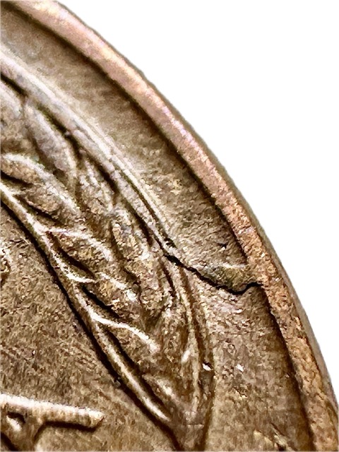 1957-D-Lincoln-Wheat-Cent--Die-Chip-On-Rim-