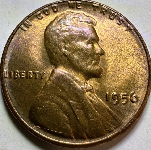 1956-Lincoln-Cent-Bie,-Cracked-Skull,-Die-Crack-And-Retained-Cud?