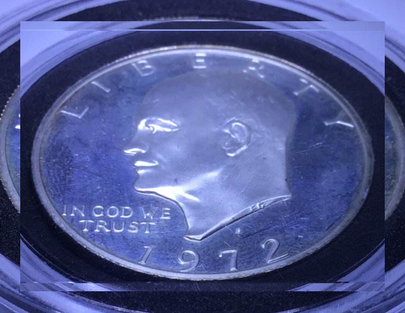1971-S-Silver-Proof-Ike-Dollar-Missing-Cameo-Frosting-On-Reverse