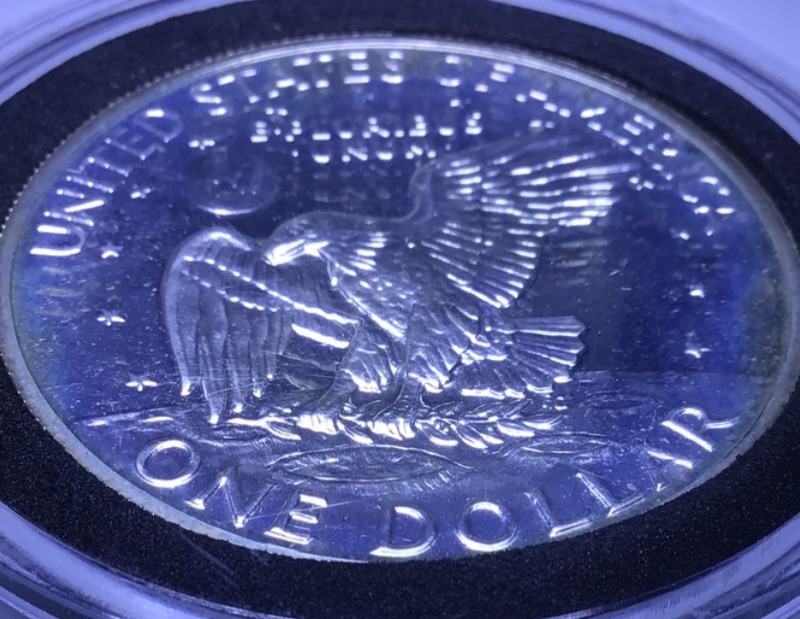 1971-S-Silver-Proof-Ike-Dollar-Missing-Cameo-Frosting-On-Reverse