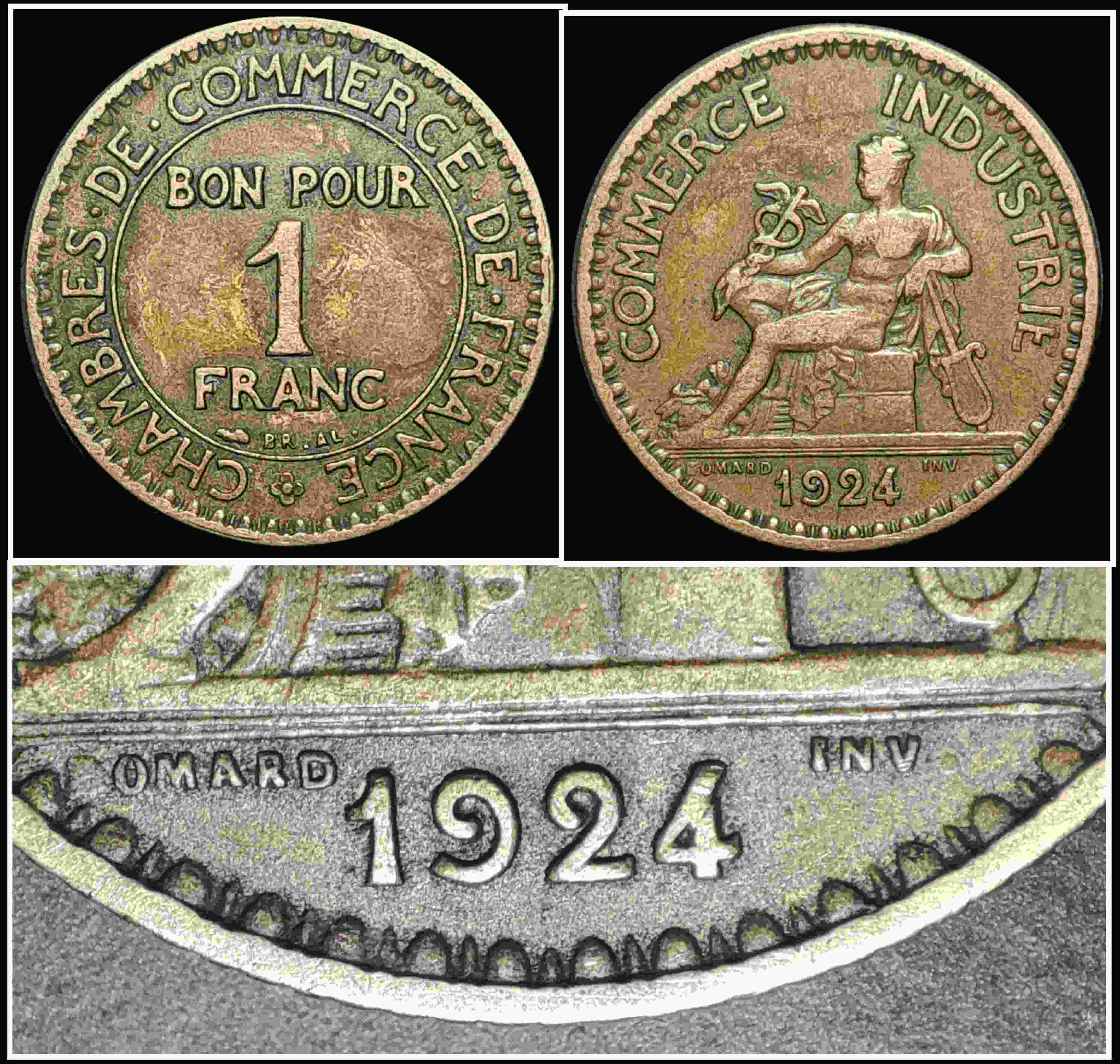 1-Franc-1924-France-/-Variants-Open-4-And-Closed-4