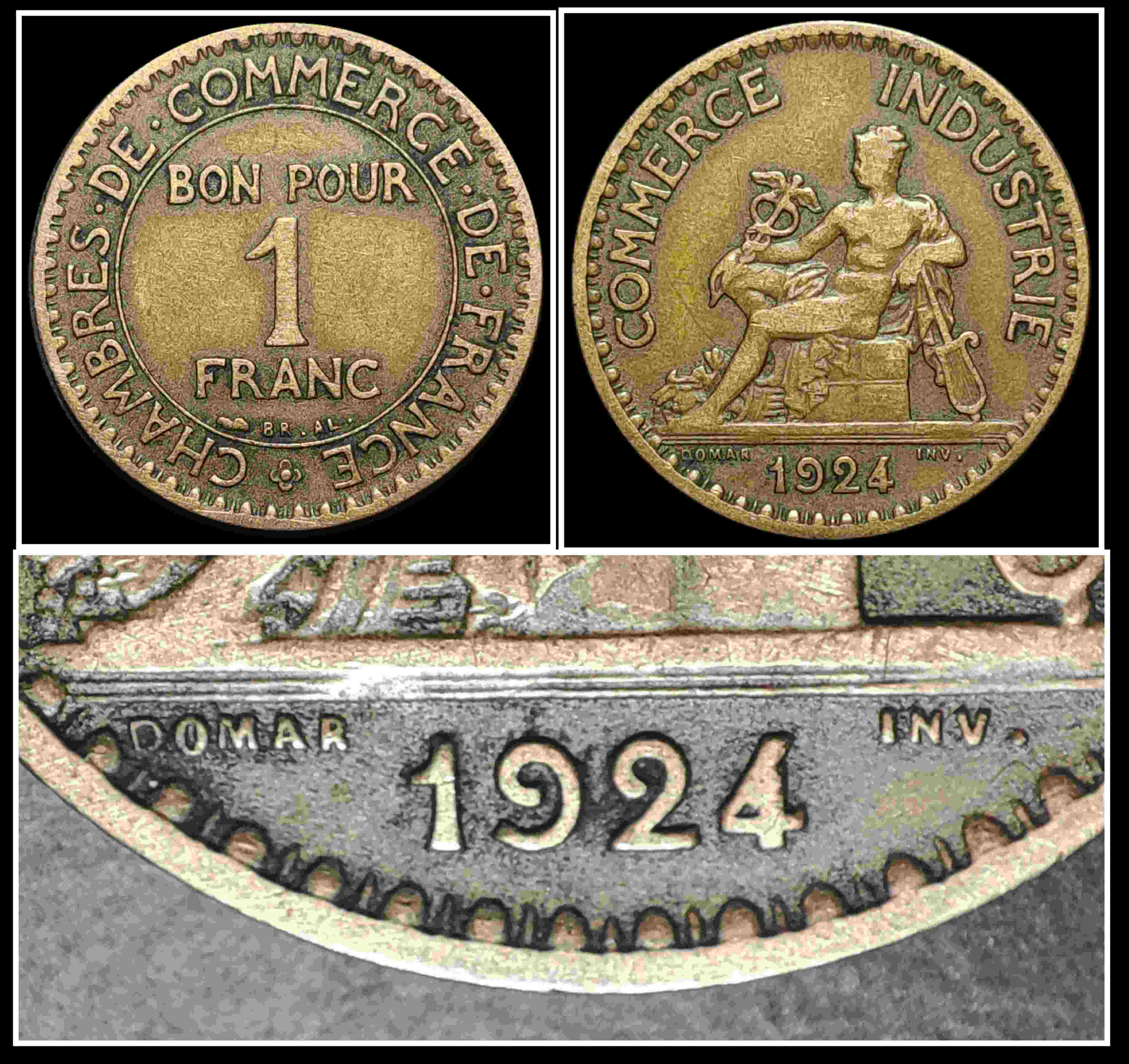 1-Franc-1924-France-/-Variants-Open-4-And-Closed-4