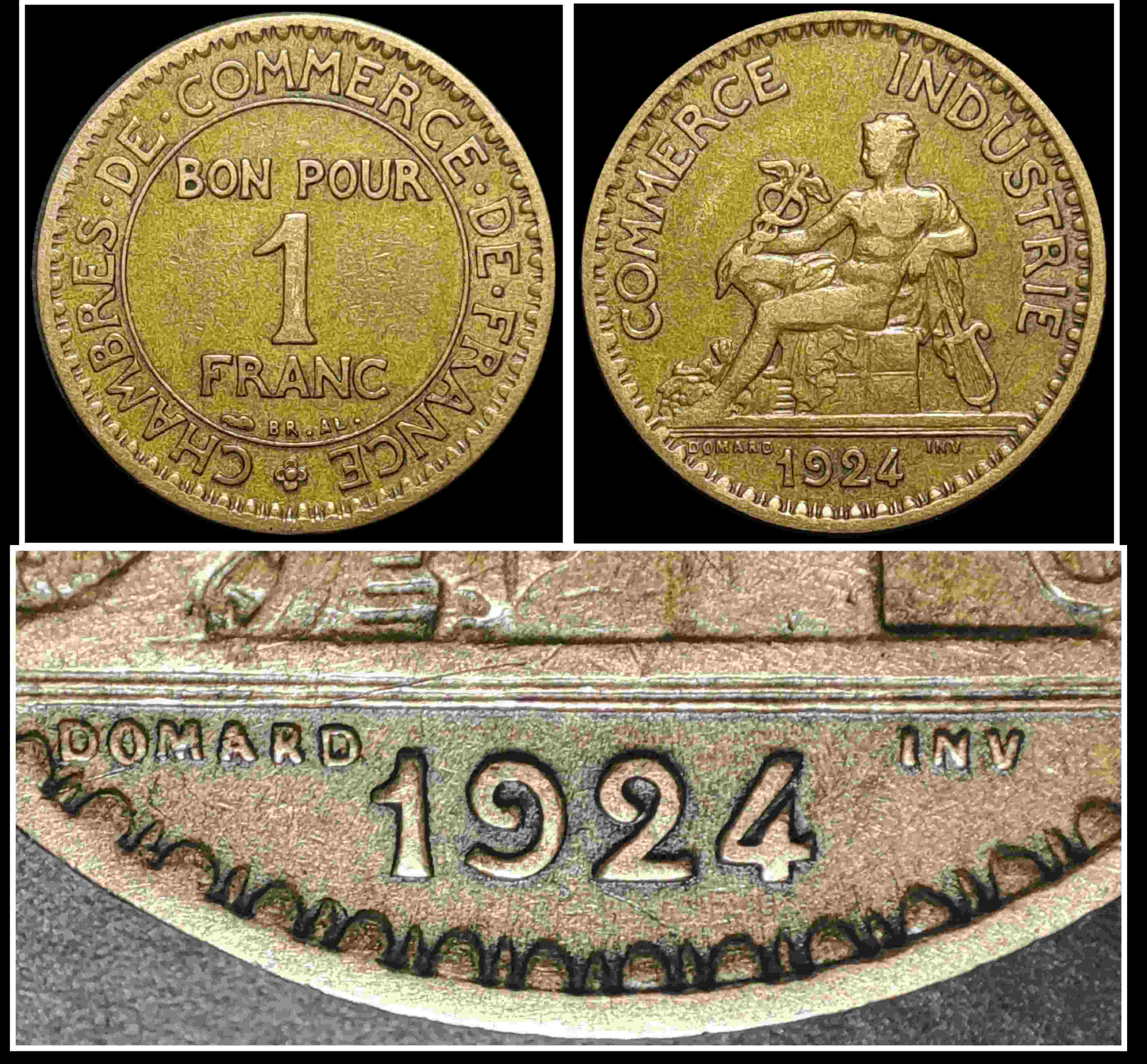 1-Franc-1924-France-/-Variants-Open-4-And-Closed-4