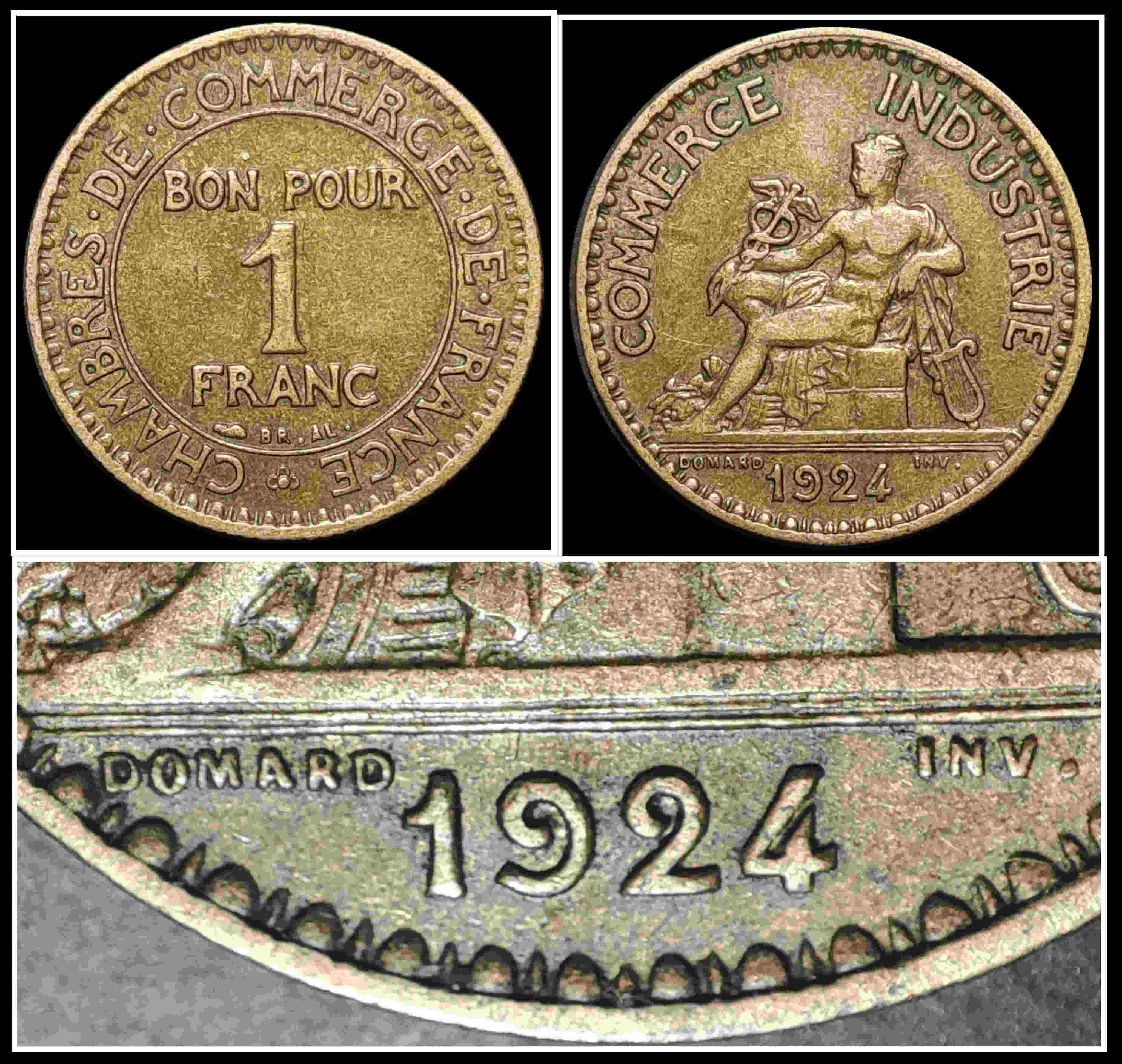 1-Franc-1924-France-/-Variants-Open-4-And-Closed-4