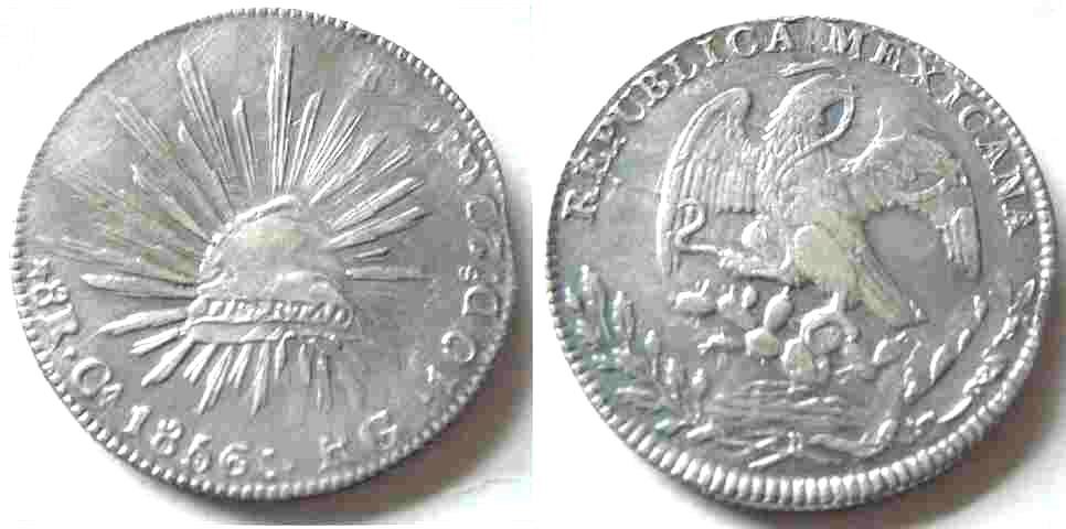 8-Reales-Republic-Of-Mexico--CA-1856/4-Rg--With-Major-Mint-Striking-Error