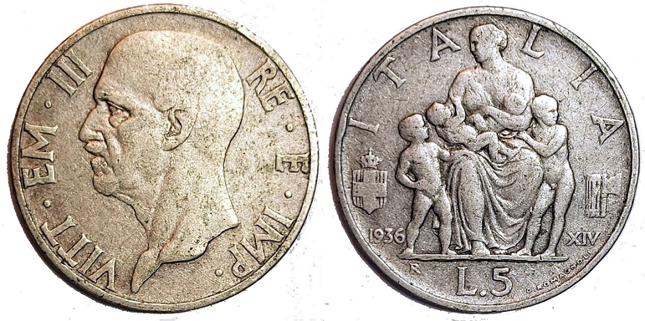 Italy-1936-5-Lira-Vittorio-Emanuele-III