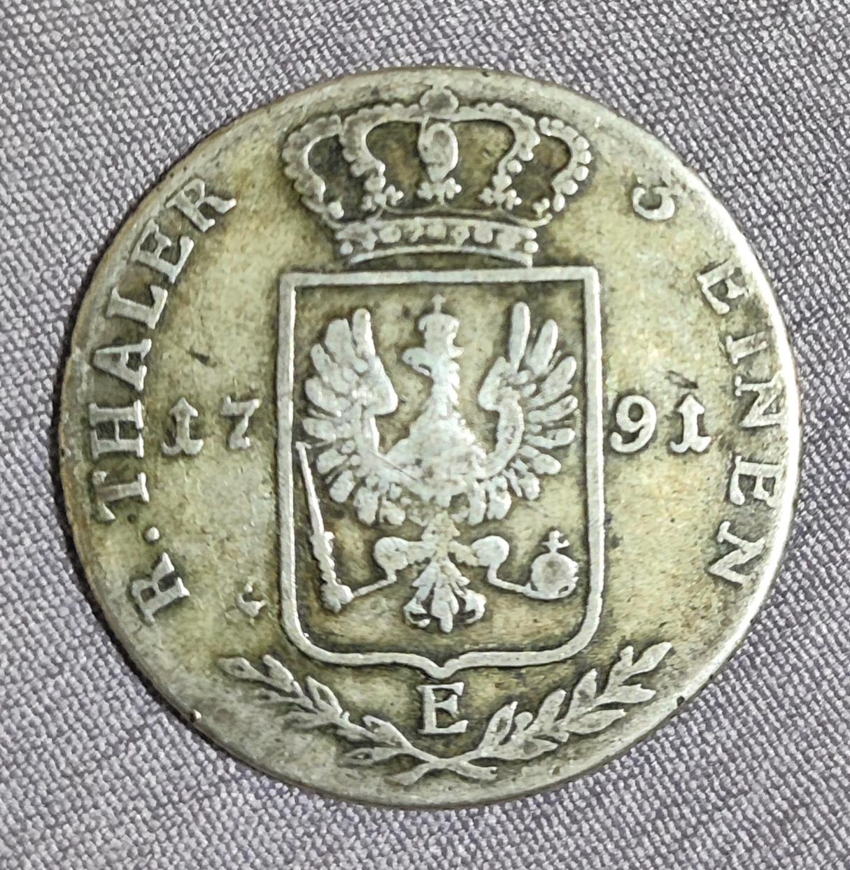 1791-Rare-1/3-Thaler-Prussia-King-Frederick-William-II