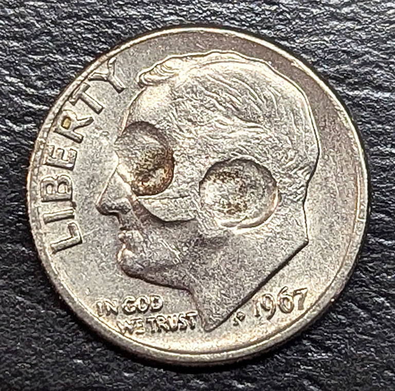 1967-Roosevelt-Dime-Struck-Through-Error-With-Good-Material-Displacement---Todays-Find.