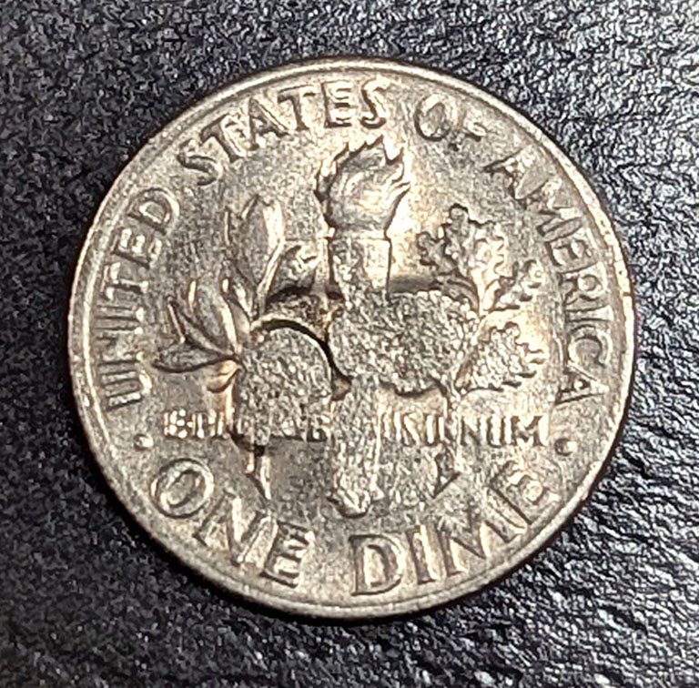 1967-Roosevelt-Dime-Struck-Through-Error-With-Good-Material-Displacement---Todays-Find.