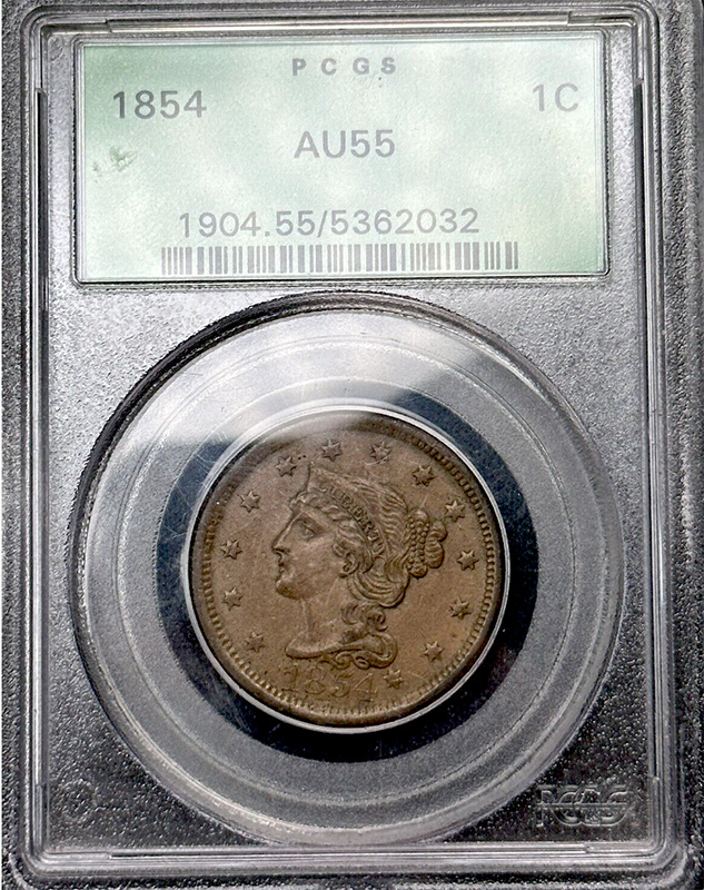 1854-Braided-Hair-Cent---Seller's-Pics---Slabbed---Thoughts?