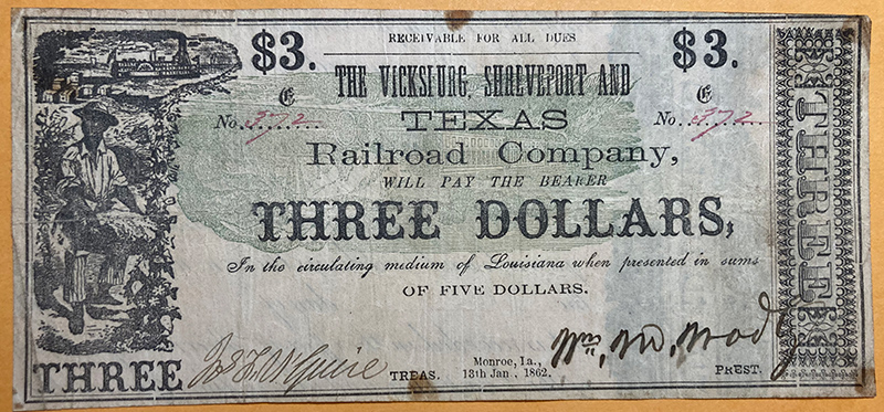 Vicksburg-Shreveport-And-Texas-$3-With-Inverted-Train