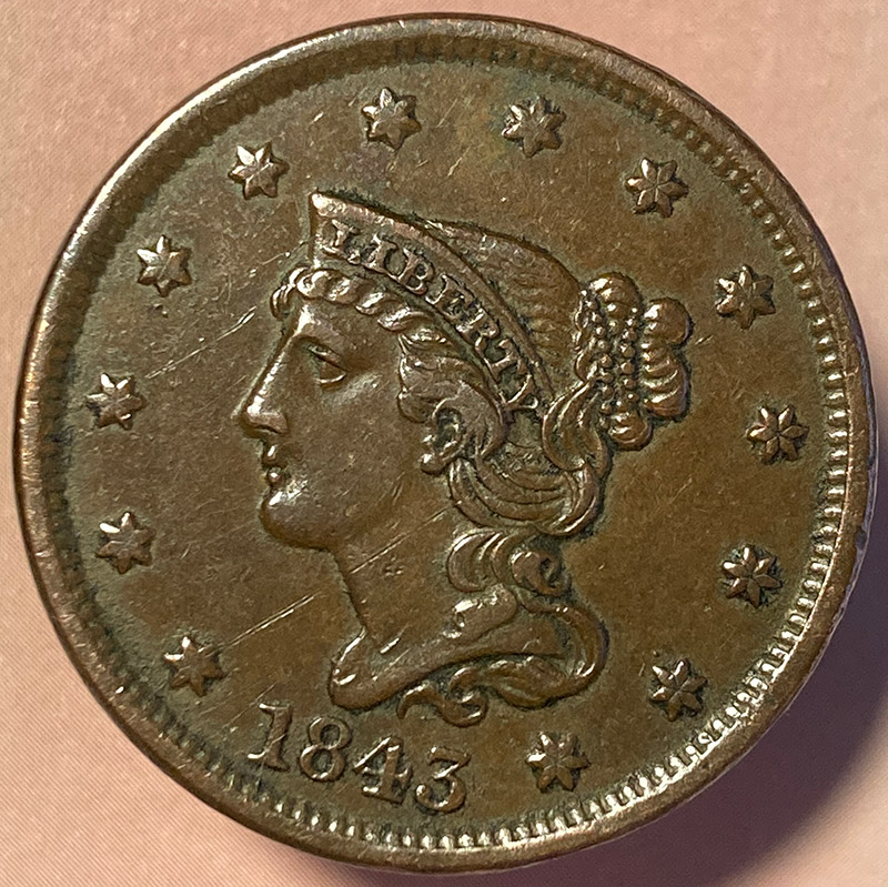 1843-Petite-Head-Large-Cent-For-Evaluation-And-Grade