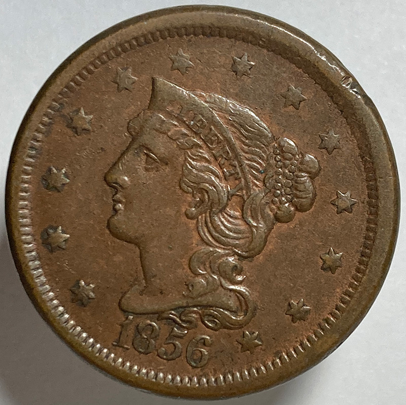 1856-Slant-5-Braided-Hair-Cent---Grade-And-Comments