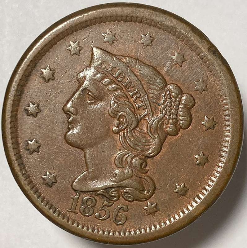 1856-Slant-5-Braided-Hair-Cent---Grade-And-Comments