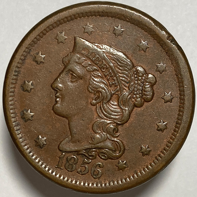 1856-Slant-5-Braided-Hair-Cent---Grade-And-Comments