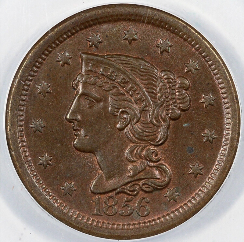 1856-Slant-5-Braided-Hair-Cent-For-Evaluation-And-Grade