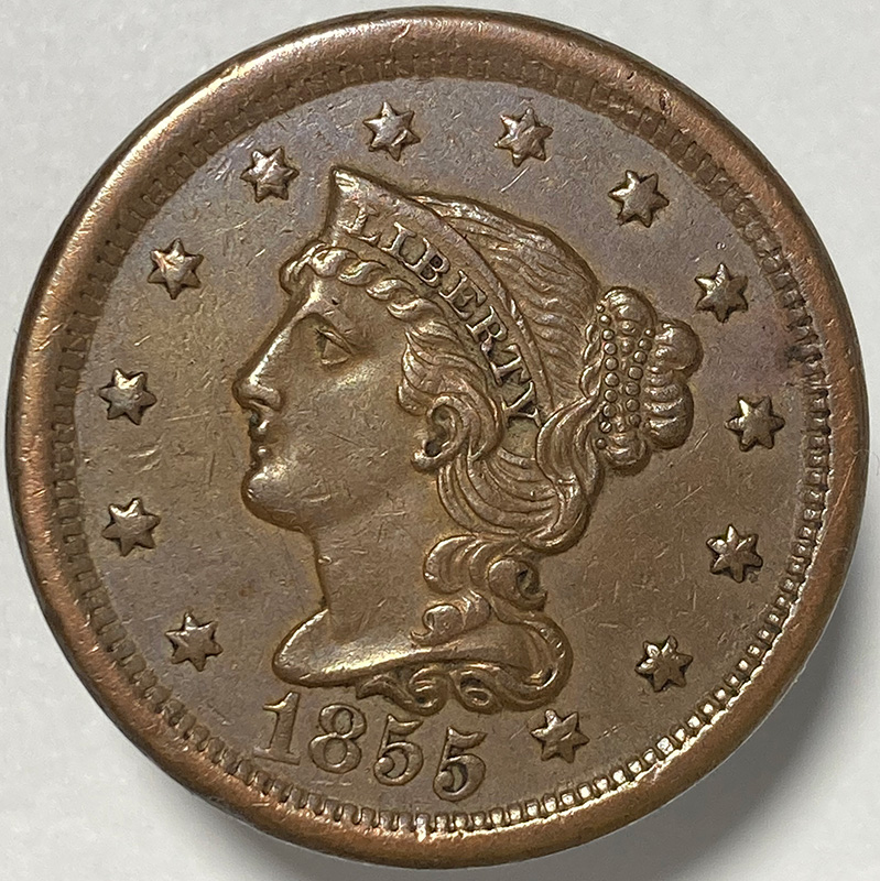 1855-Braided-Hair-Large-Cent---Grading-And-Comments