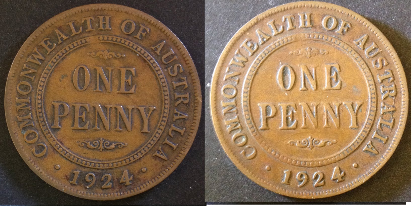 2-X-1924-Pennies--With-2-Identical-Die-Cracks.-Twins?