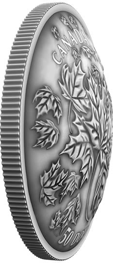 RCM-New-Release:-2018-5-Oz.-Pure-Silver-Convex-Coin---Maple-Leaves-In-Motion