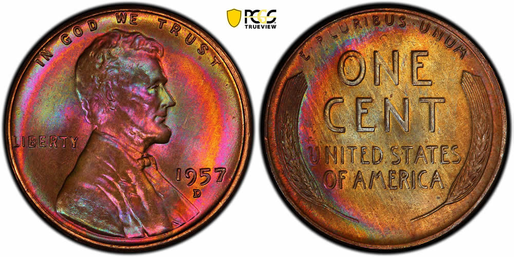 1957-D-MS-67-Lincoln-Cent-From-The-Fireball-Rainbow-Collection