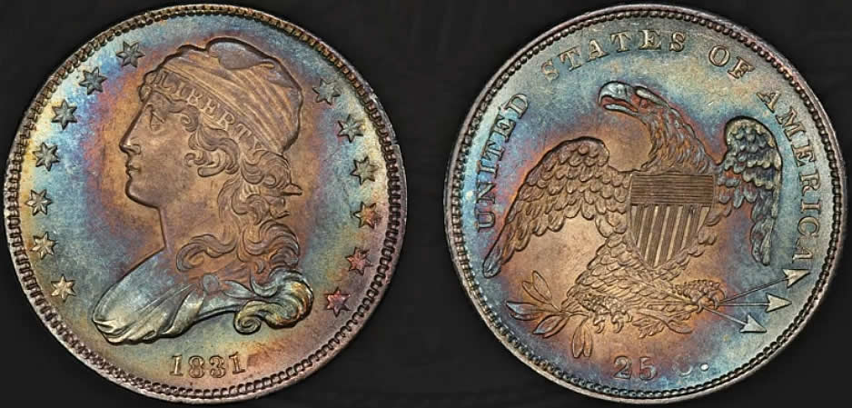 1831-Capped-Bust-Quarter-PCGS-MS-65-CAC-Regency-36-Lot-167-Legend-Coin-Auctions-1/30/20