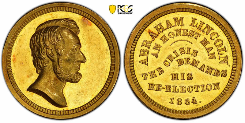 Happy-Birthday-Abe:-1864-J-Pr-35-Gold-Abraham-Lincoln-Medalet-Graded-PCGS-SP-62