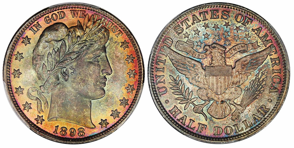 Toner-Tuesday:-1898-Barber-Half-Dollar-PCGS-/-CAC-MS-66-Ex:-D.l.-Hansen
