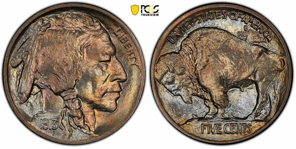 1913-Toned-Type-1-Buffalo-Nickel-Graded-PCGS-MS-66+