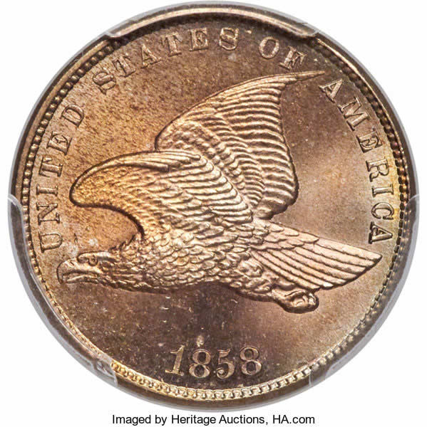 PCGS-Auction-News:-1955-PCGS-MS-65RD+-DDO-1¢,-1854-S-PCGS-AU-58+-$5,-1858-PCGS-MS-66+-1¢