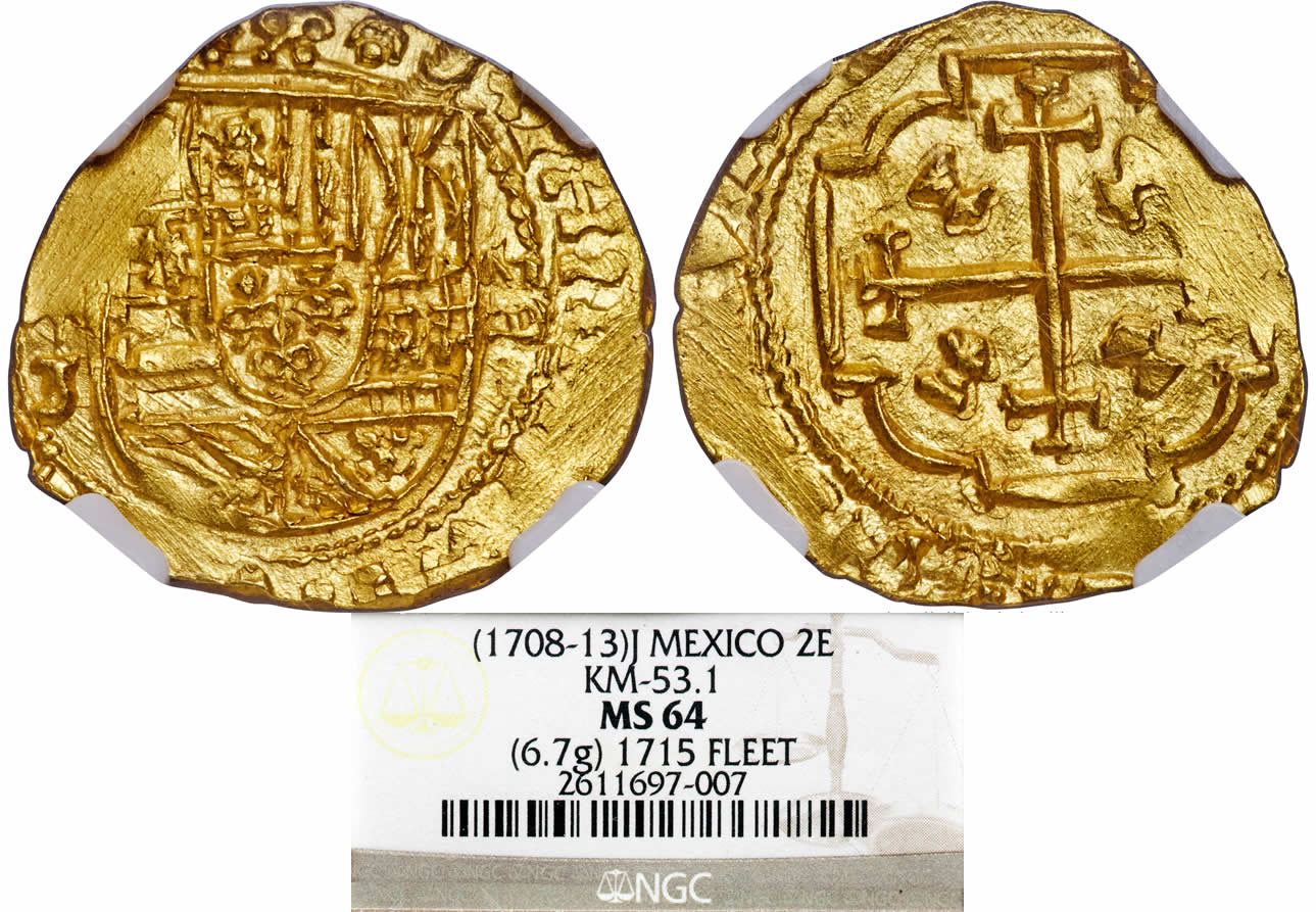 Salvage-Saturday:-Philip-V-Gold-Cob-2-Escudos-ND-1708-13-MO-NGC-MS-64