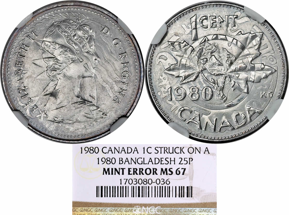 Country-Of-The-Day:-Bangladesh,-1980-Canada-Cent-Struck-On-A-1980-Bangladesh-25-Poisha-NGC-MS-67
