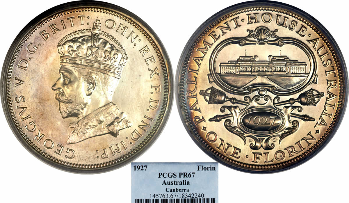 Florin-Friday:-1927-Canberra-George-V-Proof-Florin-PCGS-PR-67,-Only-400-Struck.