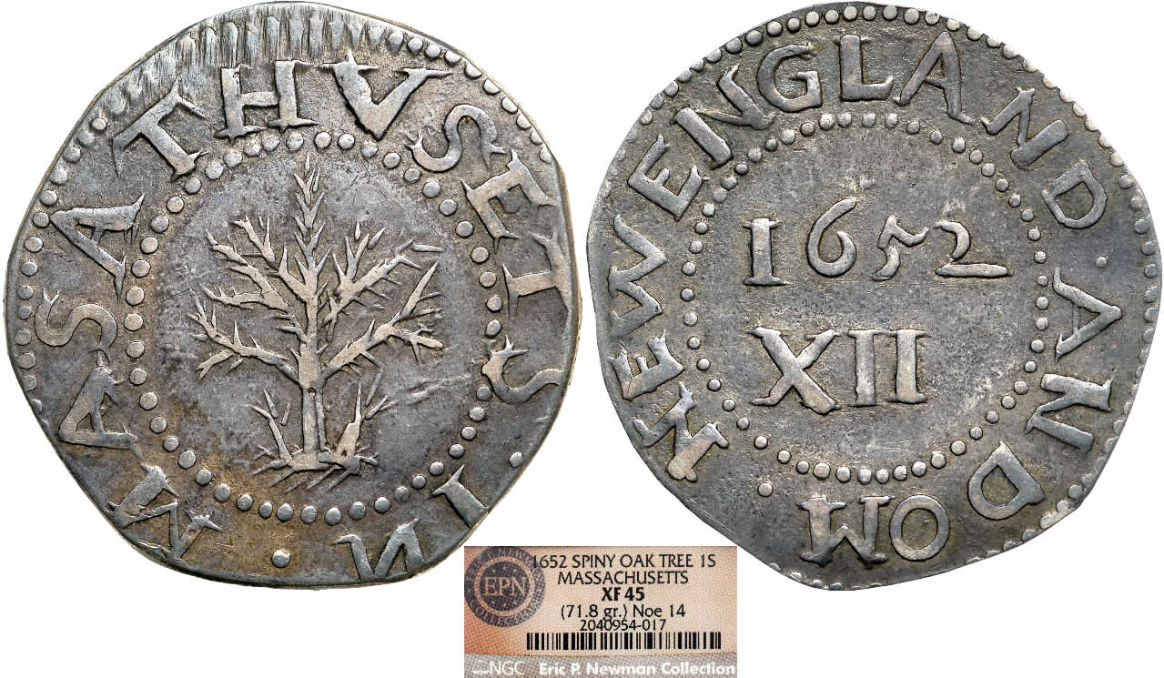 Shilling-Sunday:-1652-Oak-Tree-Shilling,-Spiny-Tree,-NGC-XF45