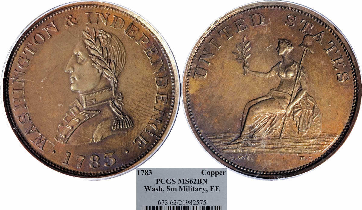 Military-Monday:-1783-Washington-Independence-Cent-Small-Military-Bust-Engrailed-Edge-PCGS-MS-62BN