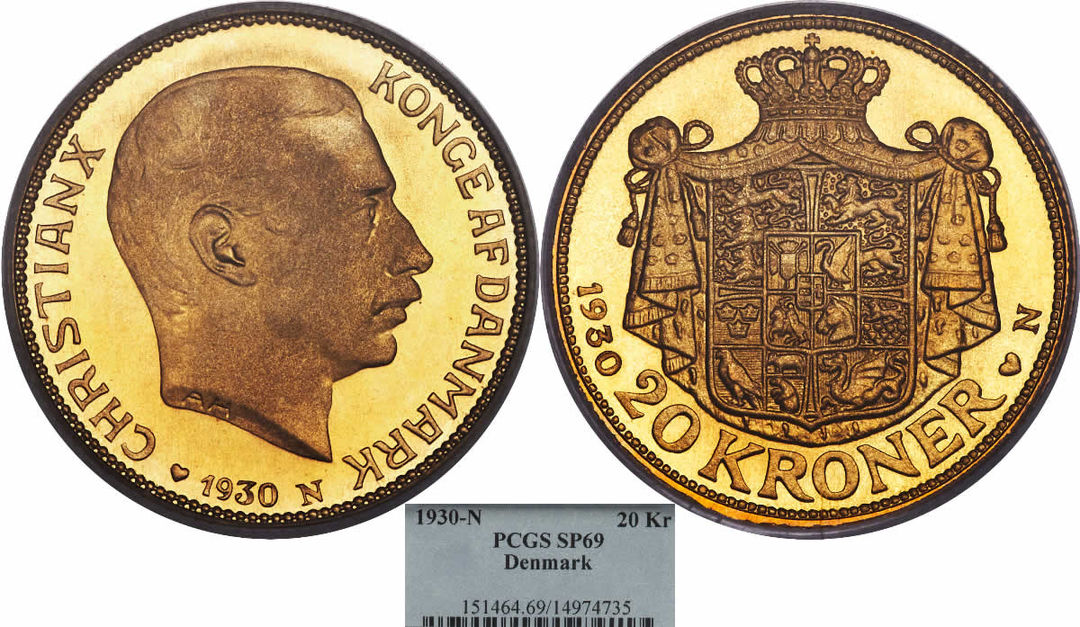 Country-Of-The-Day:-Denmark,-1930-N-Christian-X-Gold-Specimen-20-Kroner-PCGS-SP-69