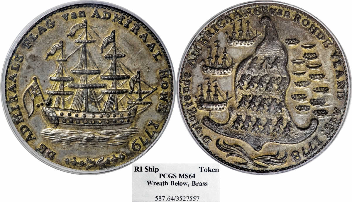Flag-Friday:-1778-1779-Rhode-Island-Ship-Token-PCGS-MS-64