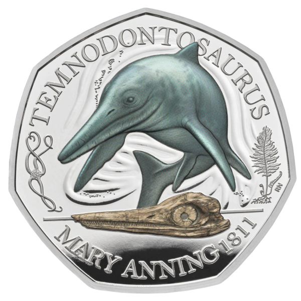 Royal-Mint-New-Release:-Temnodontosaurus-2021-UK-Silver-Proof-Colour-50-P-Coin