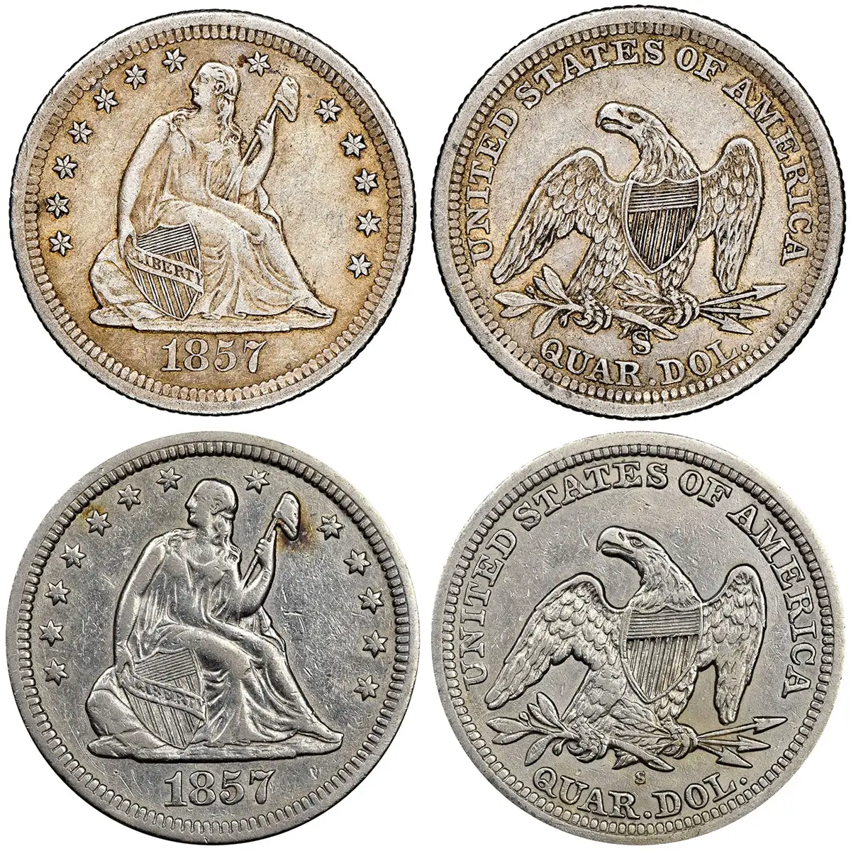 Counterfeit-Detection:-1857-S-Seated-Liberty-Quarter