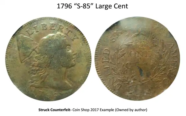 Counterfeit-Detection:-1796-Large-Cent-S-85-Struck-Counterfeit