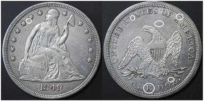 Counterfeit-Detection:-1849-Seated-Liberty-Dollar-Struck-Counterfeit