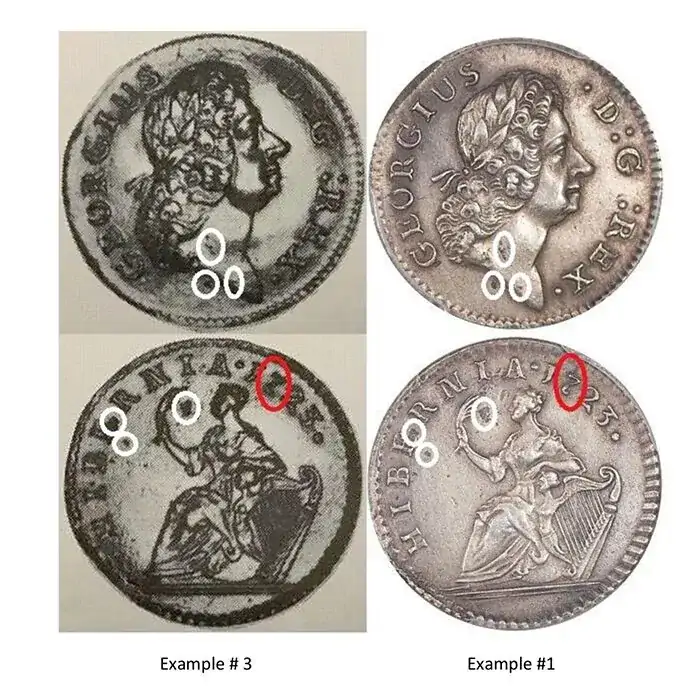 Counterfeit-Detection:-1723-Silver-D:g-Rex-Hibernia-Struck-Counterfeit
