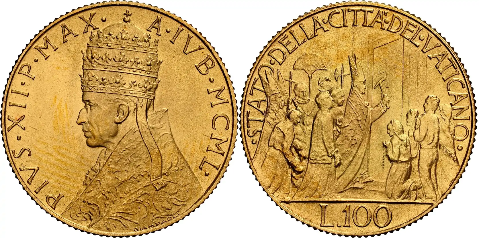 Counterfeit-Detection:-1950-Vatican-City-Gold-100-Lire,-Pope-Pius-XII